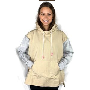 Calme by JW Hooded Nylon Pullover Tan with Grey Sleeves Oversized Medium